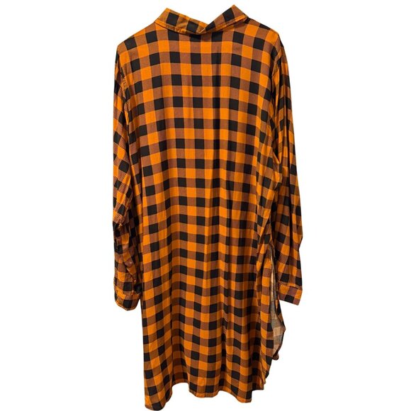 Miss Lili Orange & Black Plaid Button-Down Shirt tunic Sz 2X  100% Rayon women - Picture 10 of 12